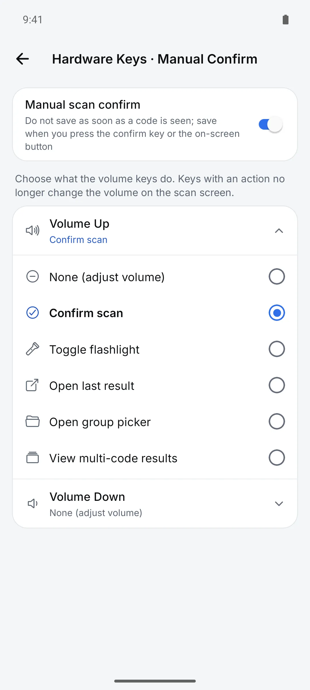 Assigning actions to the volume keys