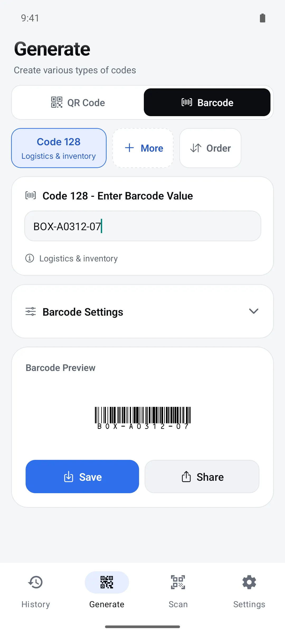 Creating a Code 128 barcode with preview