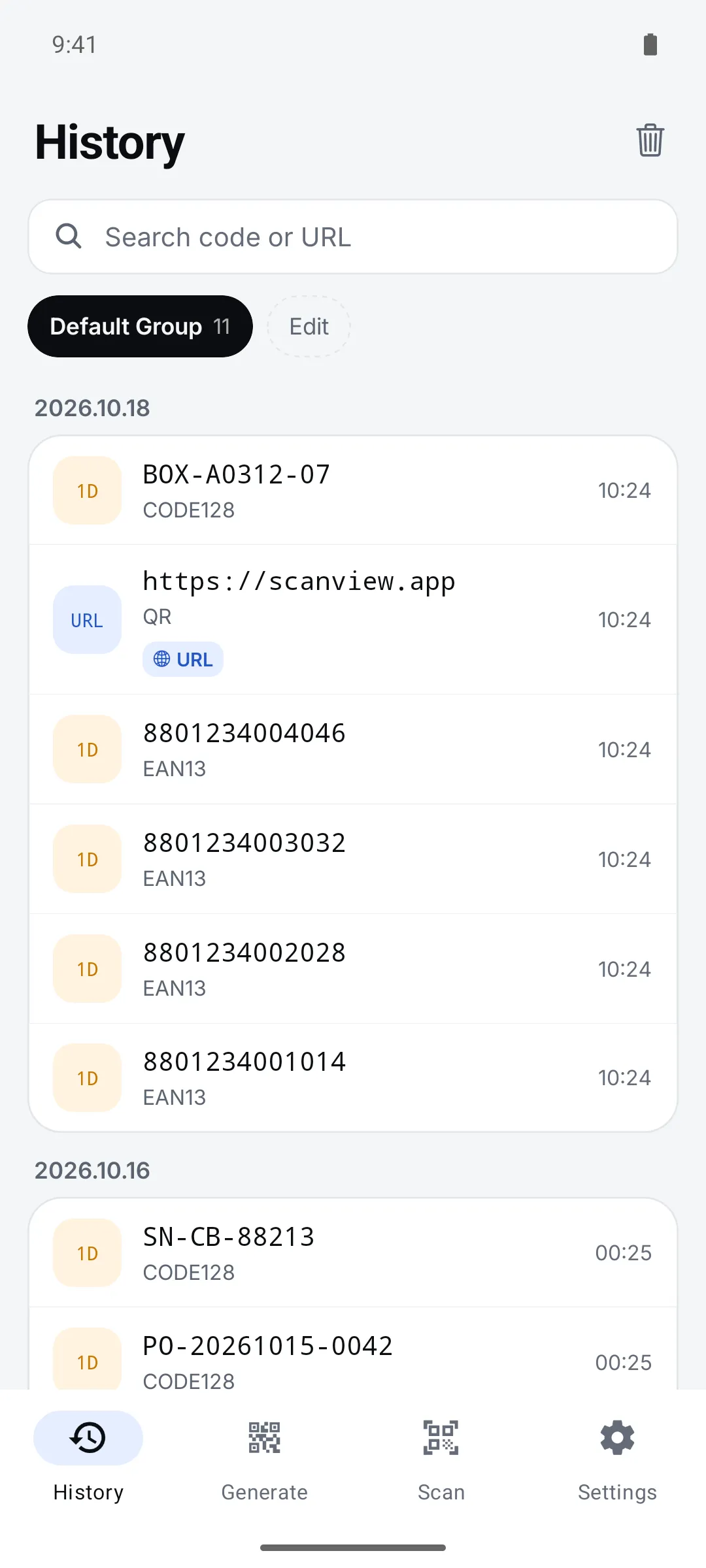 Scan history by group